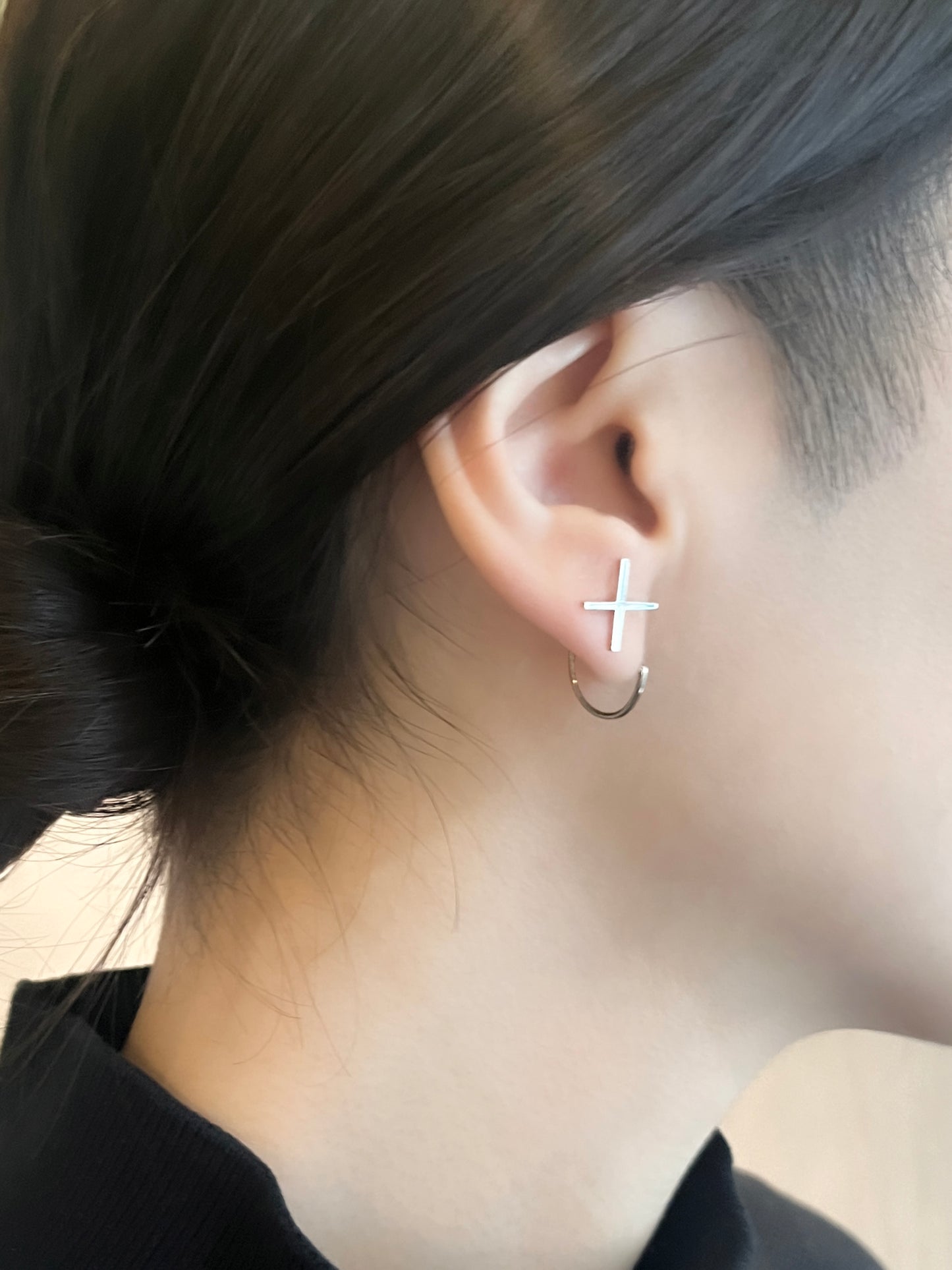 cross | cross | Pierced earrings | Sterling Silver | Large